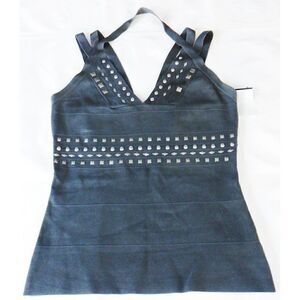 Cache gray silver stud halter stretch top